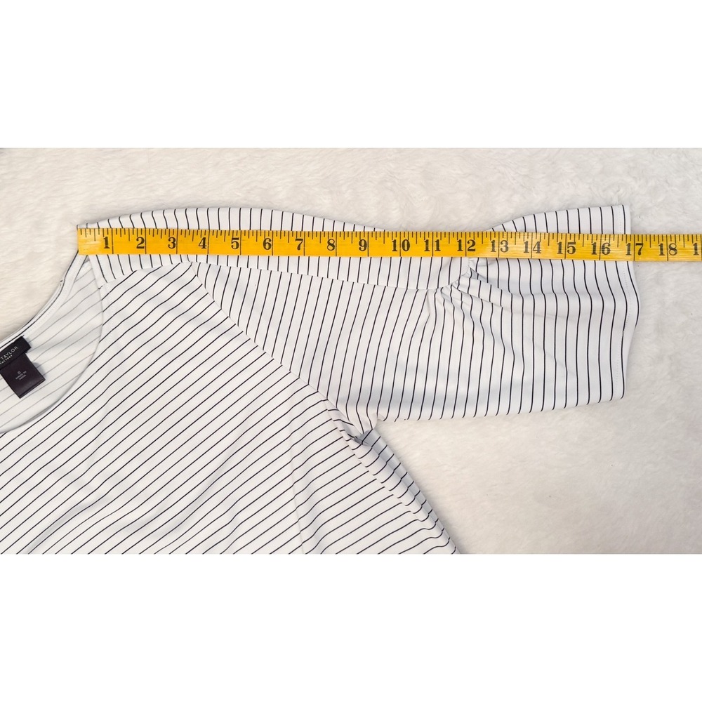 Ann Taylor Factory Blouse White Black Stripe Flutter Elbow Sleeve Top - Small - Picture 10 of 10